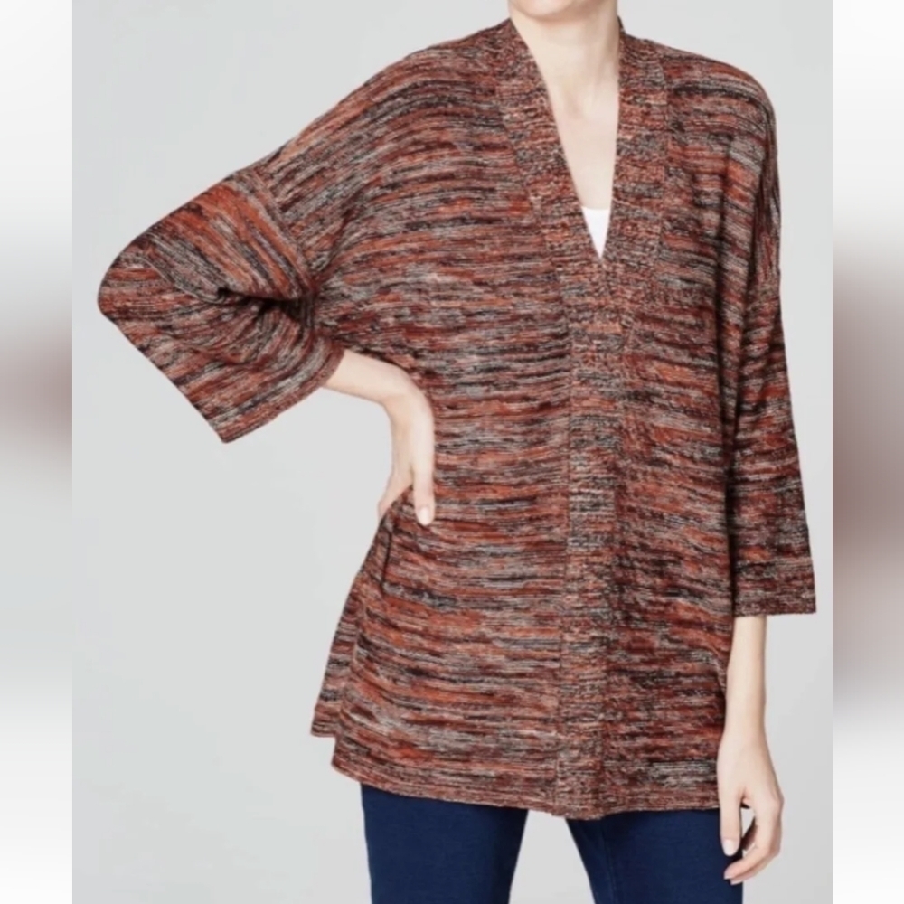 J. Jill Pure Jill Space Dyed Marled V-Neck Pullover Campari Sweater Multicolored